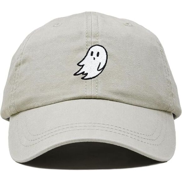 Unisex Washed Stone White Cotton Ghost Embroidered Adjustable  